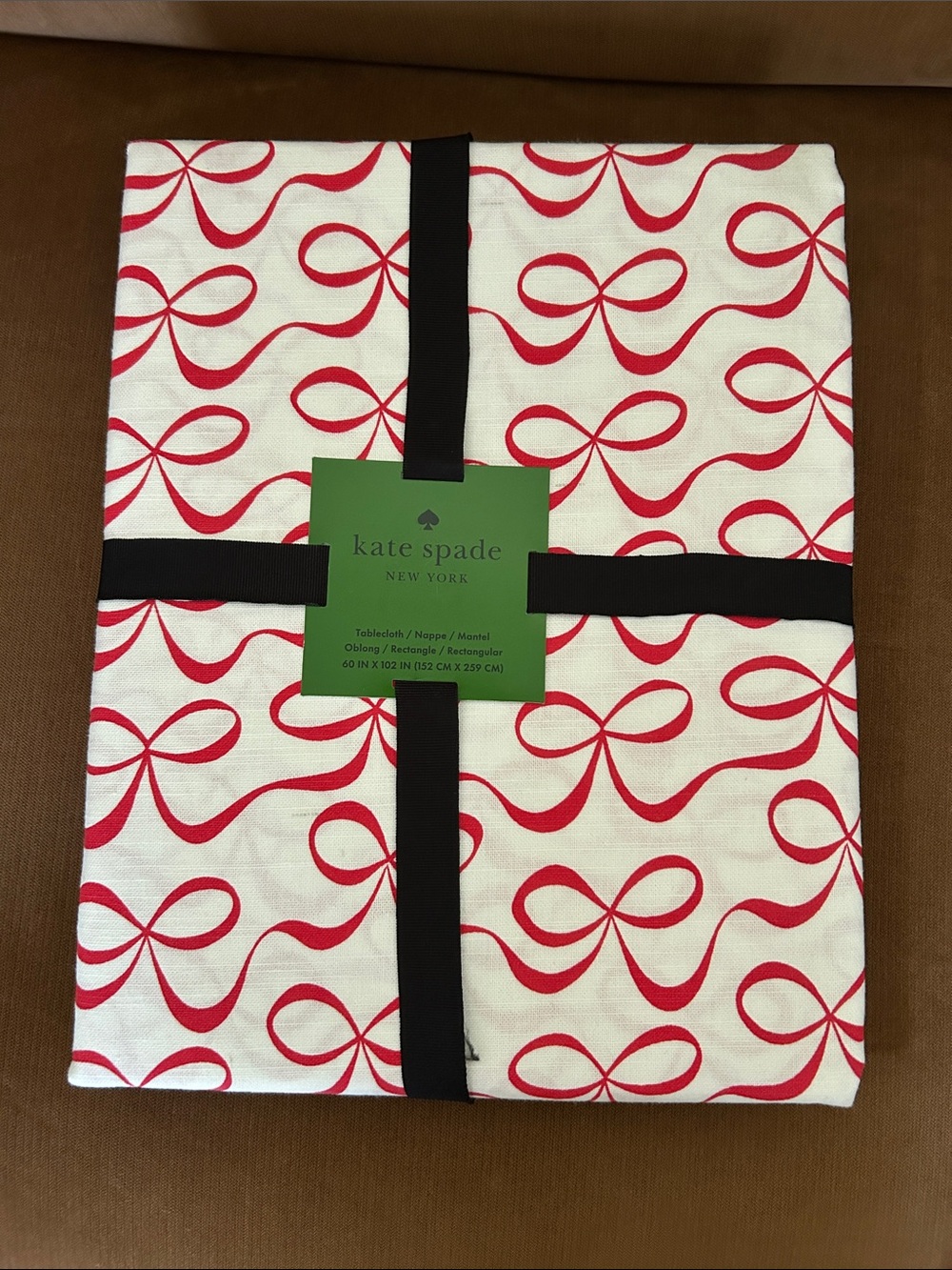 kate spade White Tablecloth with Red Ribbon Print